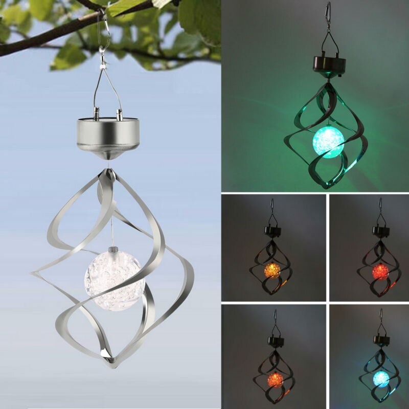크리스마스 색상 변경 태양 전원 정원 조명 야외 안뜰 매달려 나선형 램프 LED 바람 스피너 정원 나무 조명 장식